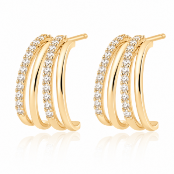 Brinco meia argola media intercalado filete liso e zirconia cristal. 12x9mm. 151659 Brinco meia argola media intercalado filete liso e zirconia cristal. 12x9mm. 151659