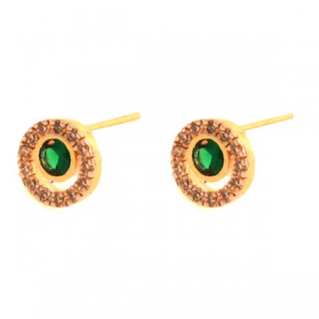 Brinco circulo vazado zirconia cristal com zirconia maior verde no centro. 8mm. 151666