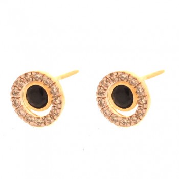Brinco circulo vazado zirconia cristal com zirconia maior negra no centro. 8mm. 151667