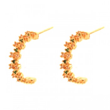 Brinco meia argola pequena zirconia verde e cristal. 15mm. 151687