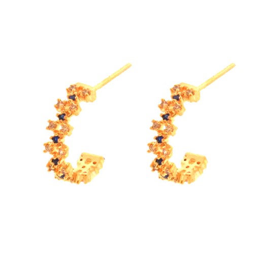 Brinco meia argola media zirconia cristal e azul safira. 15mm. 151688