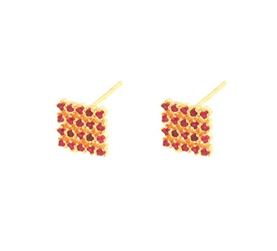 Brinco pequeno quadrado zirconia vermelha. 7x7mm. 151690