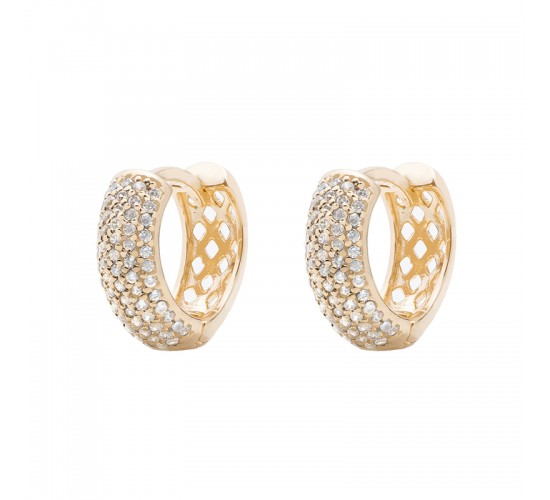 Brinco argola media pave maior zirconia cristal vazada atras. 13mm. 151702