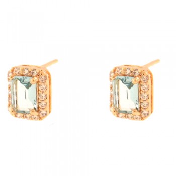 Brinco retangular pedra maior azul agua marinha com zirconia cristal em volta. 10x8mm. 151706