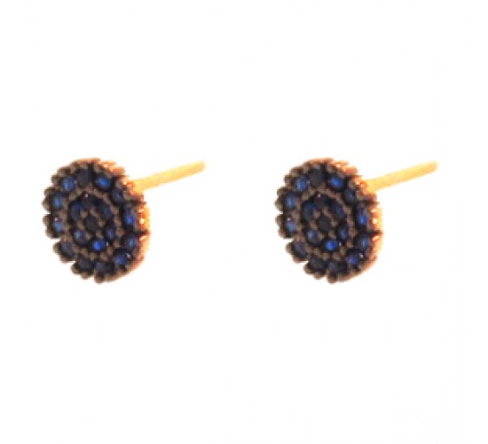 Brinco pave redondo pequeno zirconia azul safira. 6.5mm. 151714
