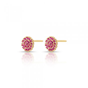 Brinco pave redondo pequeno zirconia vermelha. 6.5mm. 151715