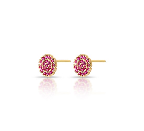 Brinco pave redondo pequeno zirconia vermelha. 6.5mm. 151715