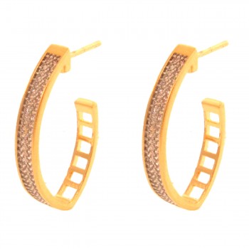 Brinco meia argola media oval zirconia cristal na frente vazada atras. 27.5mm. 151717
