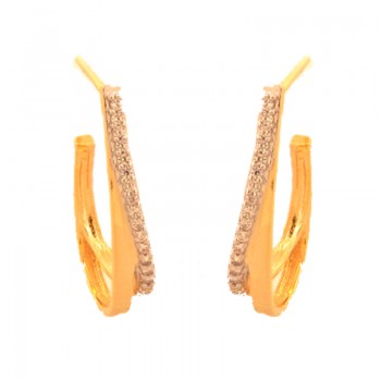 Brinco meia argola ovalada lisa e zirconia cristal na lateral. 22mm. 151722