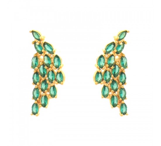 Brinco asa navete verde esmeralda. 19.5x8mm. 151724