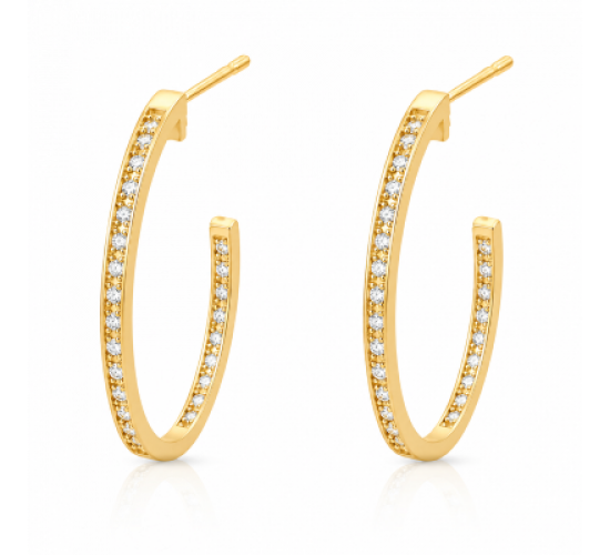 Brinco meia argola media oval zirconia cristal. 27mm. 151732 