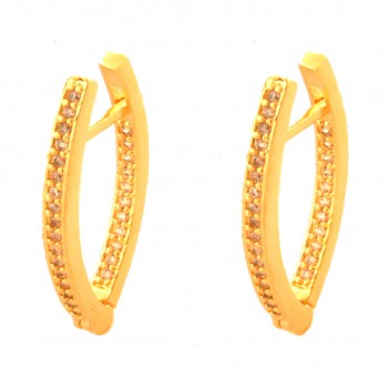 Brinco argola oval media zirconia branca dentro e fora. 22x2.5mm. 1517380