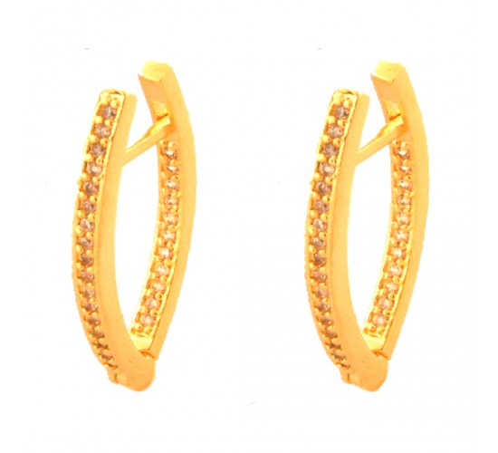 Brinco argola oval media zirconia branca dentro e fora. 22x2.5mm. 1517380
