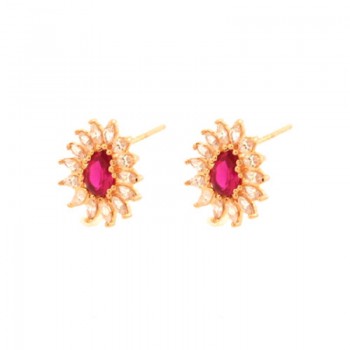 Brinco gota vermelho rubi com navete cristal em volta. 14.5x12.5mm. 151967
