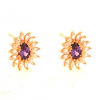 Brinco gota lilas com navete cristal em volta. 14.5x12.5mm. 151968