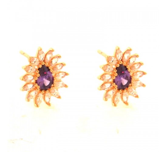 Brinco gota lilas com navete cristal em volta. 14.5x12.5mm. 151968