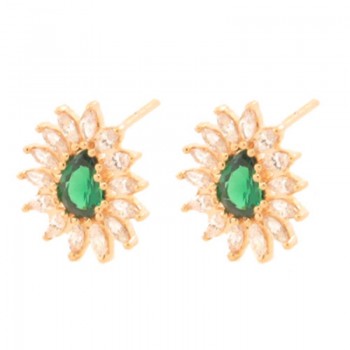 Brinco gota verde com navete cristal em volta. 14.5x12.5mm. 151969