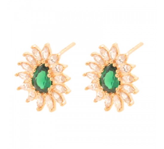 Brinco gota verde com navete cristal em volta. 14.5x12.5mm. 151969