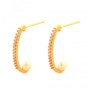 Brinco meia argola oval com zirconia cristal, perola 4mm. 19x1.5mm. 151973