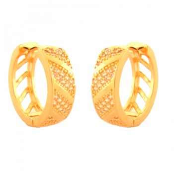Brinco argola media lisa e intercalada zirconia cristal na diagonal. 18x6.5mm. 151976