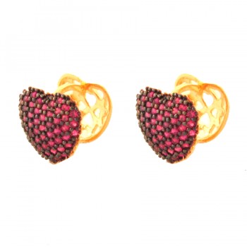 Brinco argola maior de coração zirconia vermelha, vazado atras. 12x12mm. 1519779