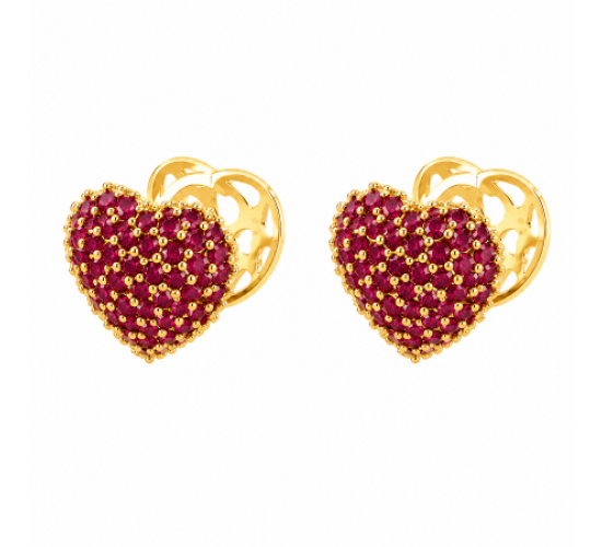 Brinco argola maior de coração zirconia vermelha, vazado atras. 12x12mm. 1519779