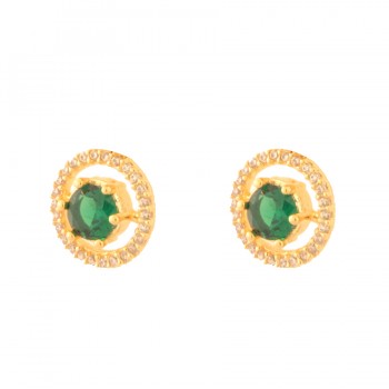 Brinco redondo zirconia verde esmeralda dentro e zirconia cristal em cima. 11mm. 1520348