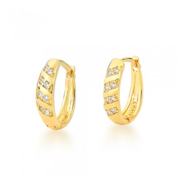 Brinco argola media zirconia cristal em diagonal e lisa. 11.5mm. 1520370