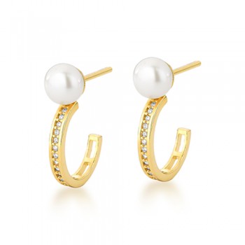 Brinco meia argola zirconia branca com perola em cima. 19mm. 1520390