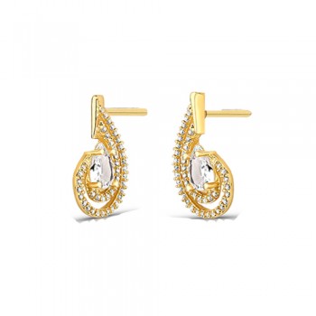 Brinco gota, com pedra cristal 4x6mm, zirconia cristal em volta. 1520500