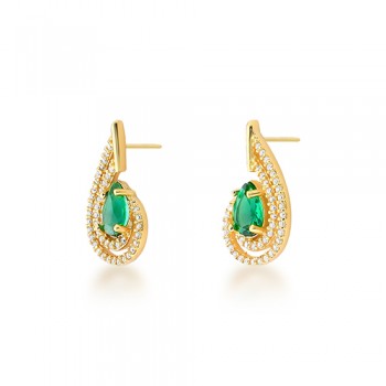 Brinco em gota verde esmeralda com movimento zirconia cristal. 1520508