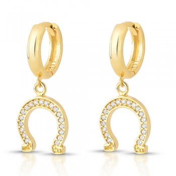 Brinco argola pequena com ferradura zirconia branca. 1520510