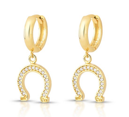 Brinco argola pequena com ferradura zirconia branca. 1520510