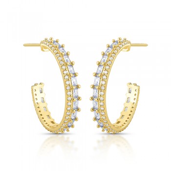 Brinco meia argola 25mm, toda com baguete agua marinha e zirconia cristal. 1520561