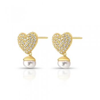 Brinco coracao com zirconia e perola. 1520570