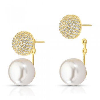 Brinco de encaixe esfera zirconia cristal e perola. 1520580