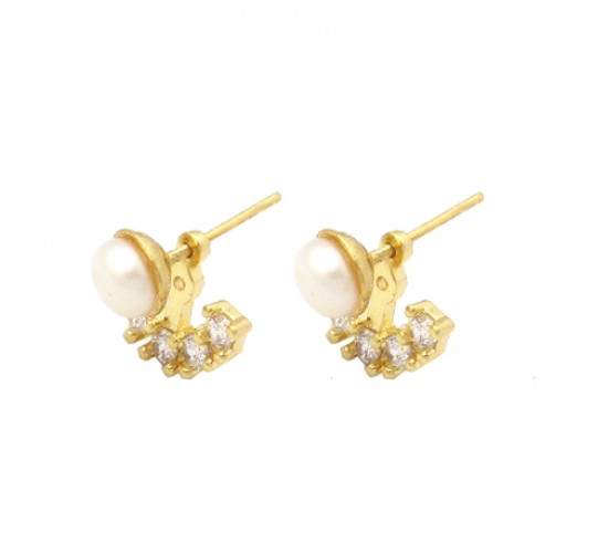 Brinco encaixe perola 4mm e zirconia cristal. 153003