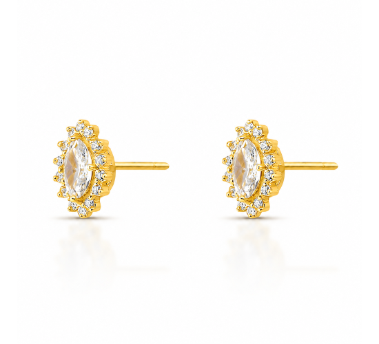 Brinco pedra maior oval zirconia cristal, zirconia cristal em volta. 10.5x8mm. 1530040