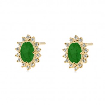 Brinco pedra maior oval verde esmeralda, zirconia cristal em volta. 10.5x8mm. 1530048