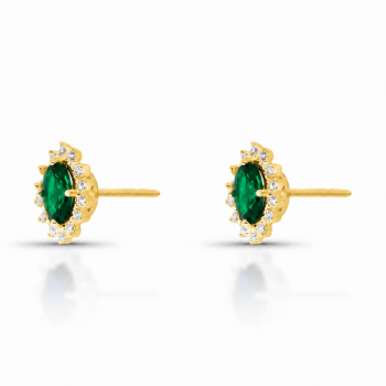 Brinco pedra maior oval verde esmeralda, zirconia cristal em volta. 10.5x8mm. 1530048 Brinco pedra maior oval verde esmeralda, zirconia cristal em volta. 10.5x8mm. 1530048