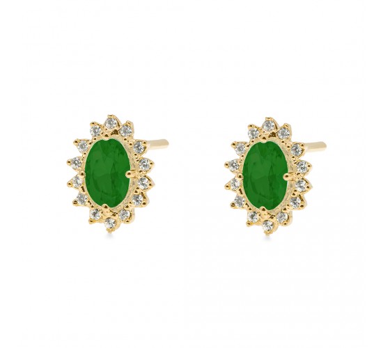 Brinco pedra maior oval verde esmeralda, zirconia cristal em volta. 10.5x8mm. 1530048
