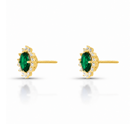 Brinco pedra maior oval verde esmeralda, zirconia cristal em volta. 10.5x8mm. 1530048