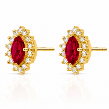 Brinco pedra maior oval vermelho rubi, zirconia cristal em volta. 10.5x8mm. 1530049 Brinco pedra maior oval vermelho rubi, zirconia cristal em volta. 10.5x8mm. 1530049