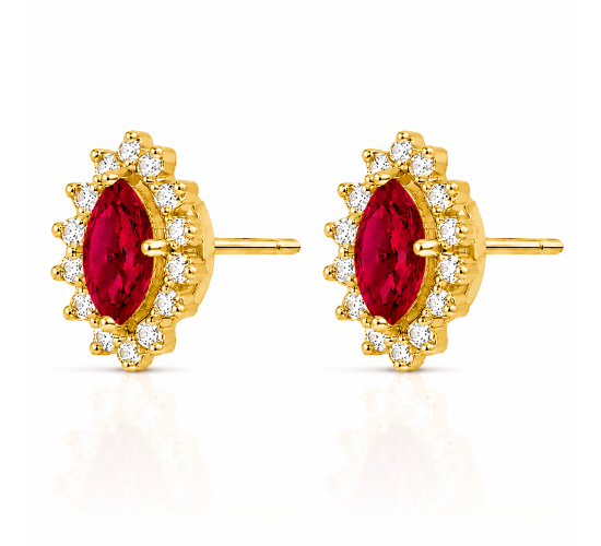 Brinco pedra maior oval vermelho rubi, zirconia cristal em volta. 10.5x8mm. 1530049