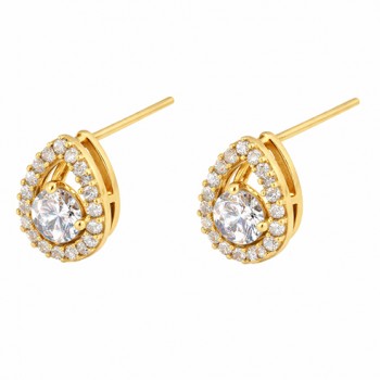 Brinco gota vazada com zirconia maior cristal no meio. 9x6.5mm. 15300470