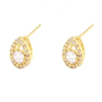 Brinco gota vazada com zirconia maior cristal no meio. 9x6.5mm. 15300470