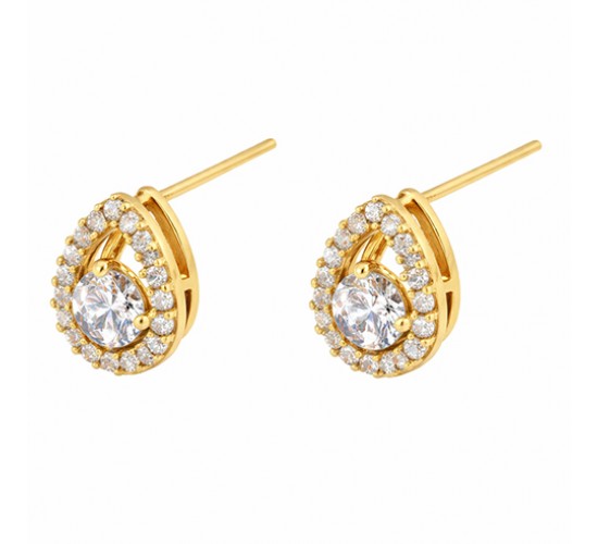 Brinco gota vazada com zirconia maior cristal no meio. 9x6.5mm. 15300470