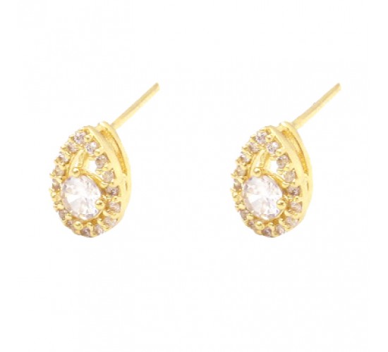 Brinco gota vazada com zirconia maior cristal no meio. 9x6.5mm. 15300470
