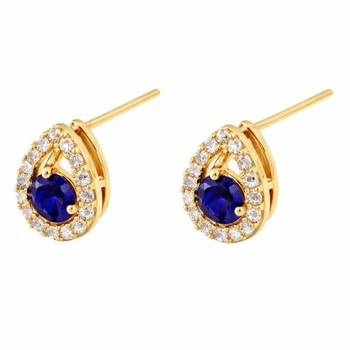 Brincogota pequena zirconia cristal em volta e azul safira dentro. 9x6.5mm. 1530072