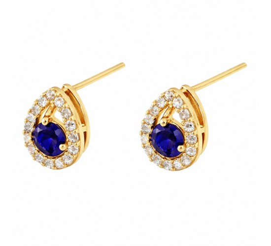 Brincogota pequena zirconia cristal em volta e azul safira dentro. 9x6.5mm. 1530072